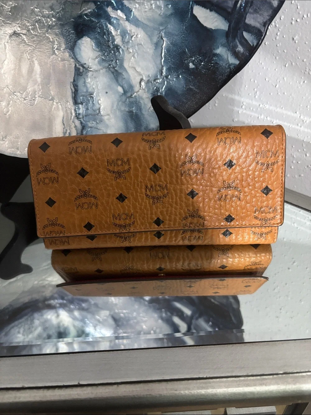 MCM Cognac Visetos Folded Logo Wallet - Picture 1 of 8